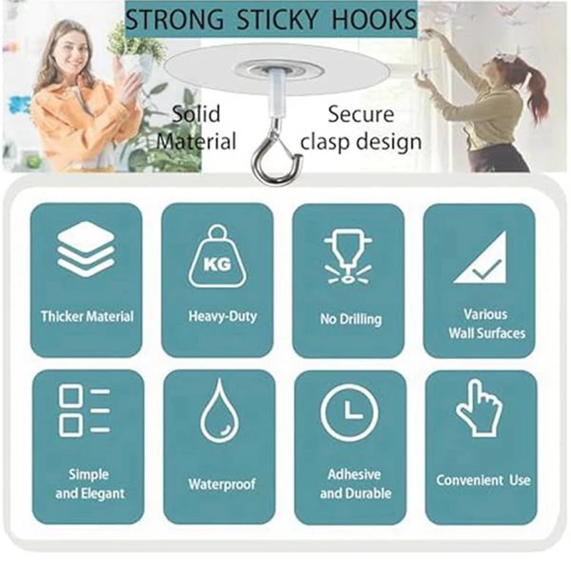 10Pcs Adhesive Ceiling Hooks For Popcorn Concrete Textured Ceiling Wall Surface, No Drilling Self Adhesive Ceiling Hooks Durable