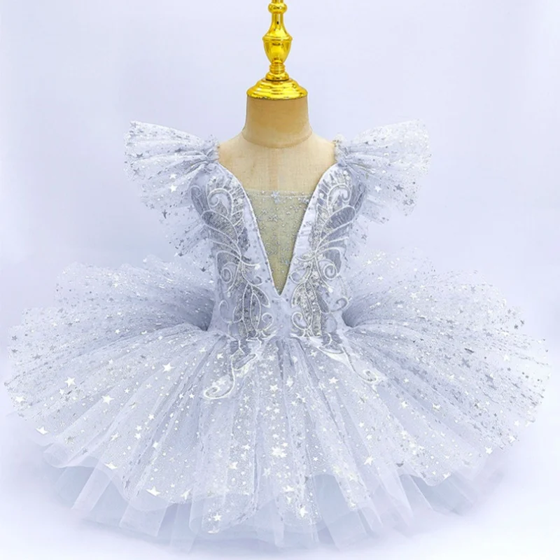 

2025 Professional Ballet Tutu Girls Blue Platter Pancake Tutu Ballerina Party Dress Child Kids Ballet Dance Costume