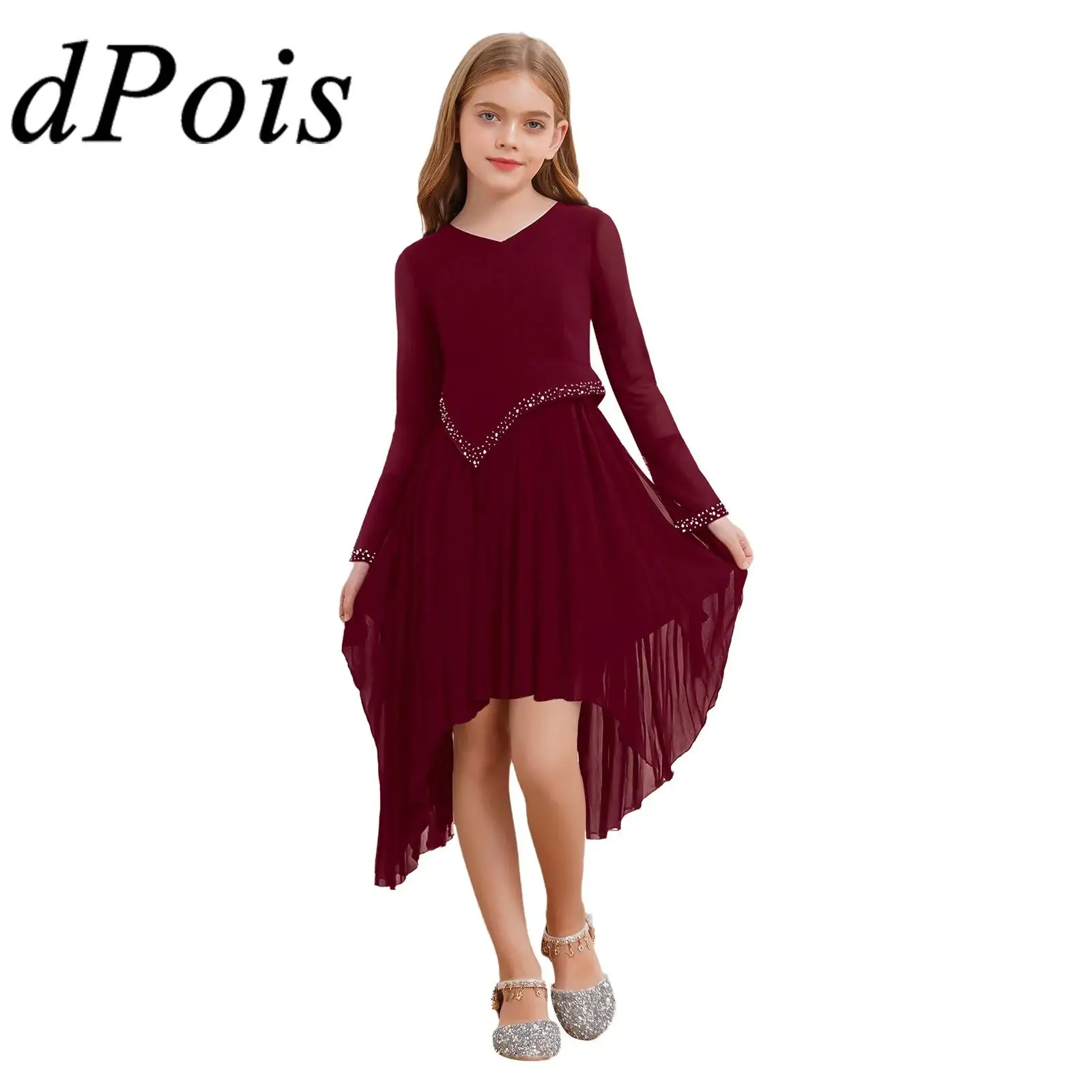 فستان باليه للفتيات الصغيرات فستان حفلات الأميرات فستان أطفال للفتيات بأكمام طويلة للتزلج على الجليد زي رقص غنائي فستان عيد الميلاد