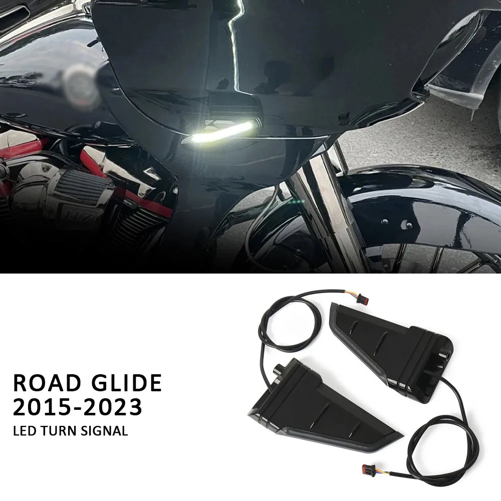 

New For Road Glide FLTRX FLTRK FLTRU 2015-2023 Motorcycle Side LED Turn Signal Flowing Lights Double flashing Lamps Black
