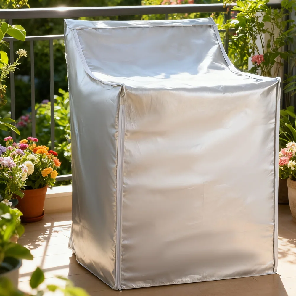Robuste Trocknerabdeckung in Schwarz/Silber – Sonnenschutz und staubdicht, UV-beständiger Gerätschutz