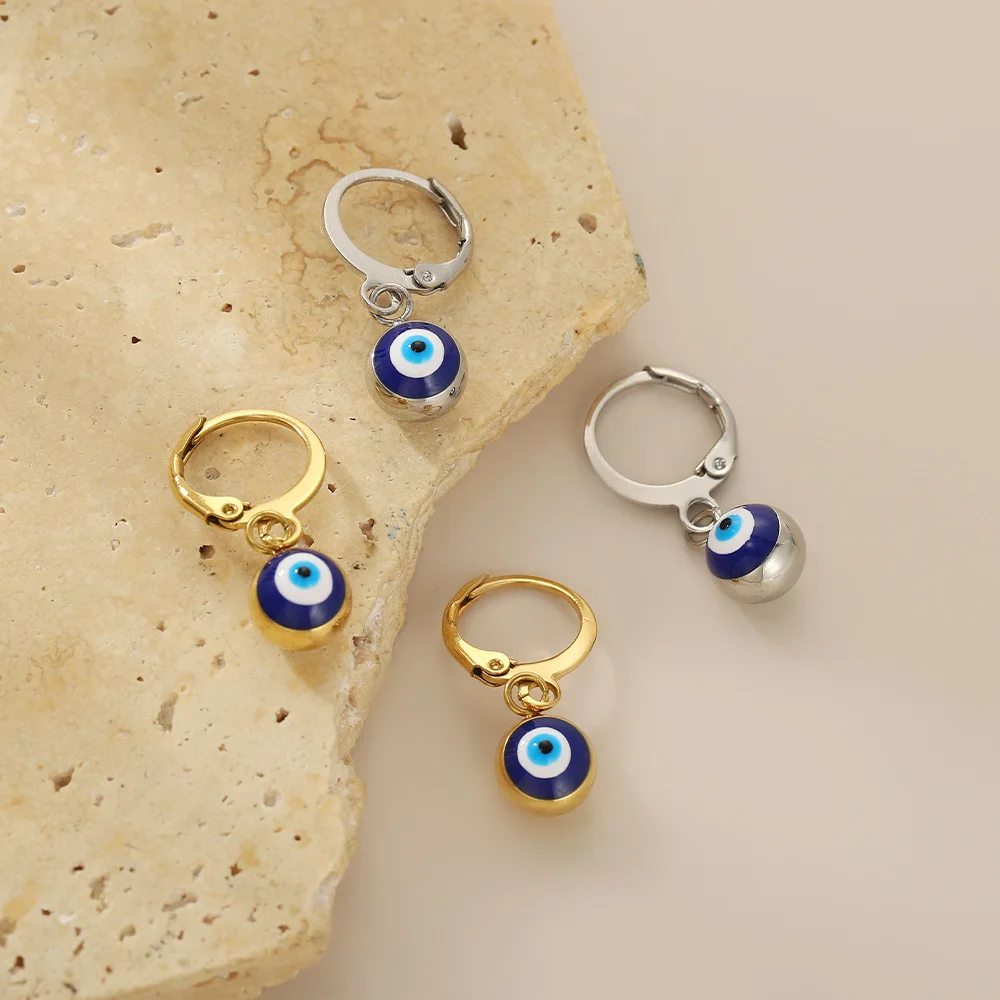Modischer Retro-Schmuck Trendige Edelstahl Vergoldete Huggie-Ohrringe Teufelsauge-Design Blaue Augen Kinder-Vintage-Charm