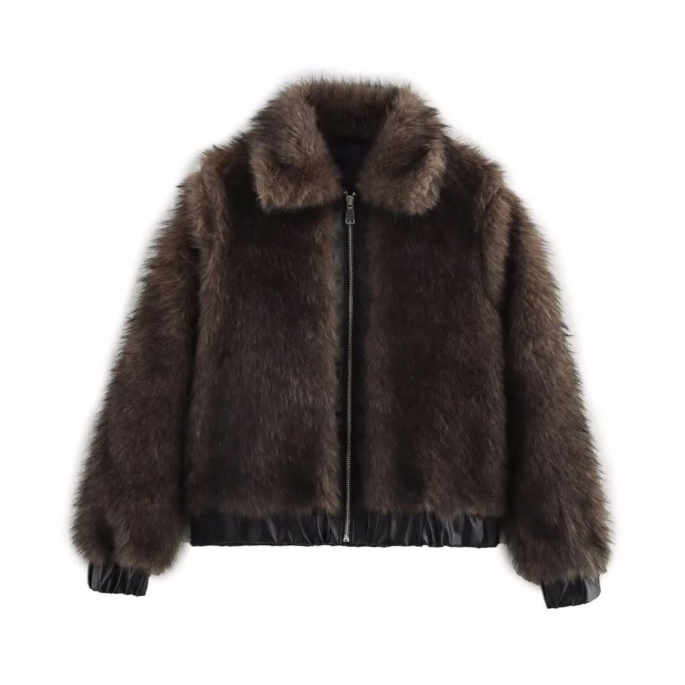 

Winter Coat Female Zip Hair Jackets Furry Shelter Hot Clothes Hairy Brown Artificial Fur Coat For Women Top Outerwears