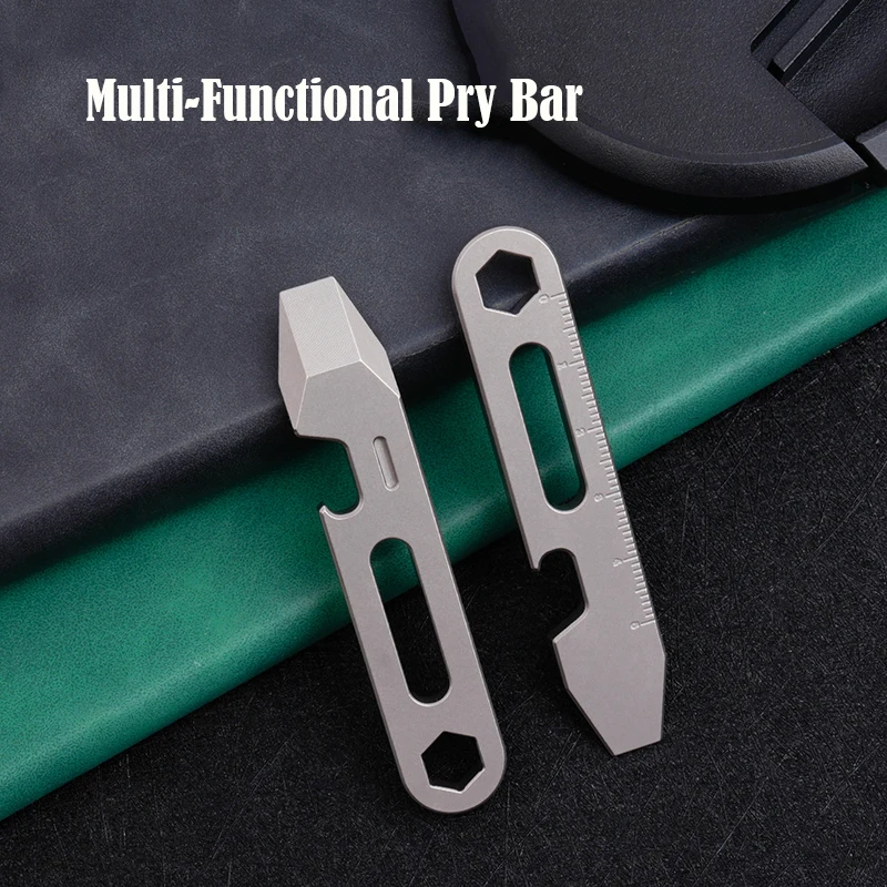 8CM CNC TC4 Lega di titanio Piede di porco Apribottiglie scala graduata Chiave esagonale EDC Attrezzi da esterno Multifunzione Attrezzatura da campeggio