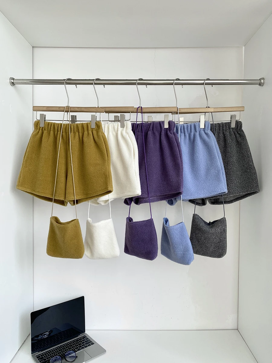 Autumn Winter Plush Shorts Women's Small Size Elastic Waist Lazy Style Casual Comfortable Versatile Slimming Outerwear Wide L...
