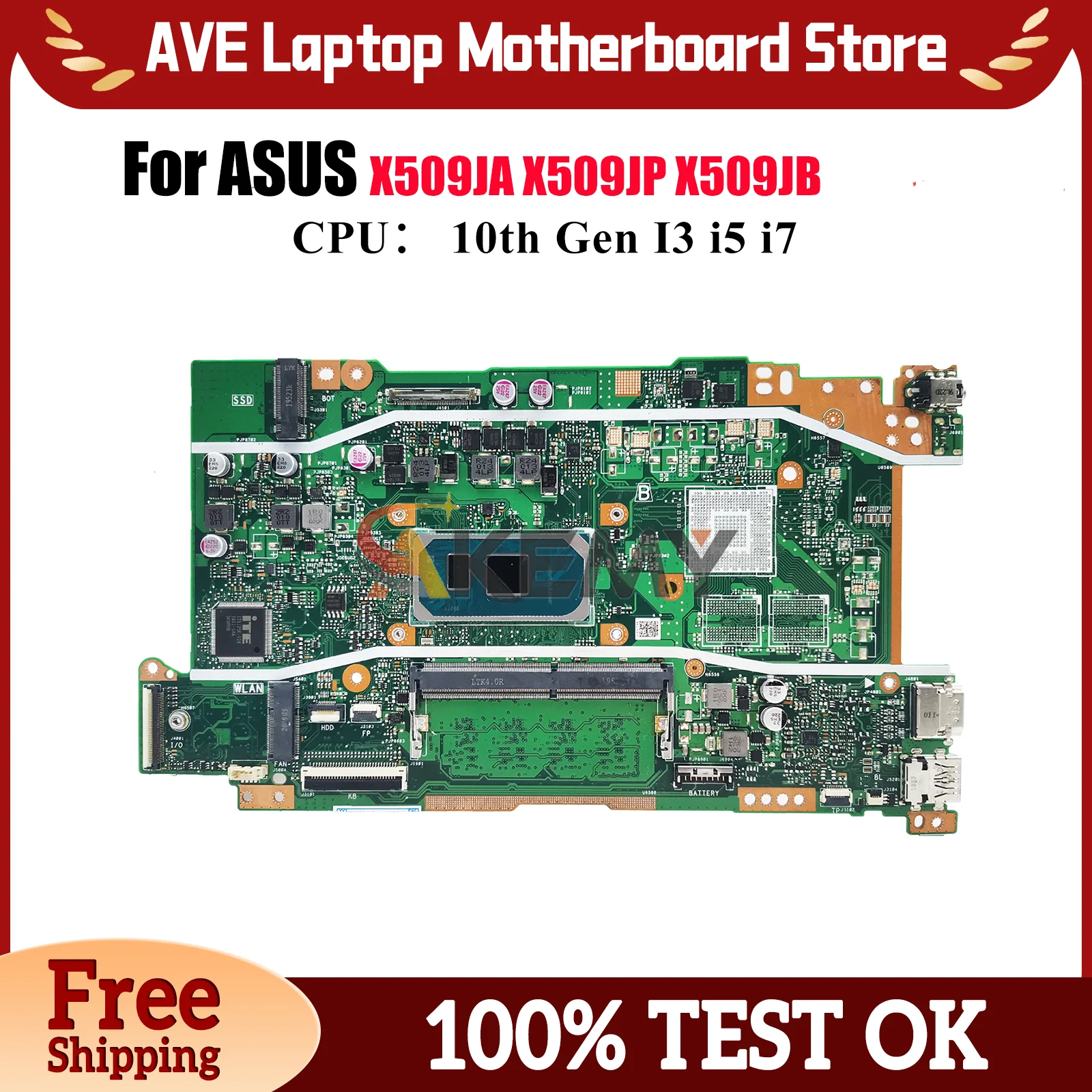

X509JA Материнская плата для ноутбука ASUS X509JP P1510CJA A509J F509J X509JB X409J Материнская плата 10-го поколения I3 i5 i7 100% тест ОК быстрая доставка
