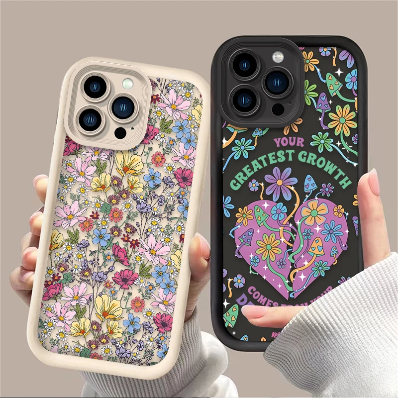 Fantasy Colorful Flowers Matte Phone Case For iPhone 16 15 14 13 12 11 Pro Max X XS X S Max XR SE 2020 7 8 Plus Silicone Cover