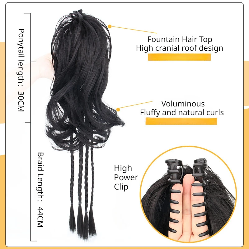 Fashion Women\'s Wigs Long Hair Simulation Boxer Braid Grab Clip Fountain Waterfall Half Tie High Ponytail Wig Braid Decoration