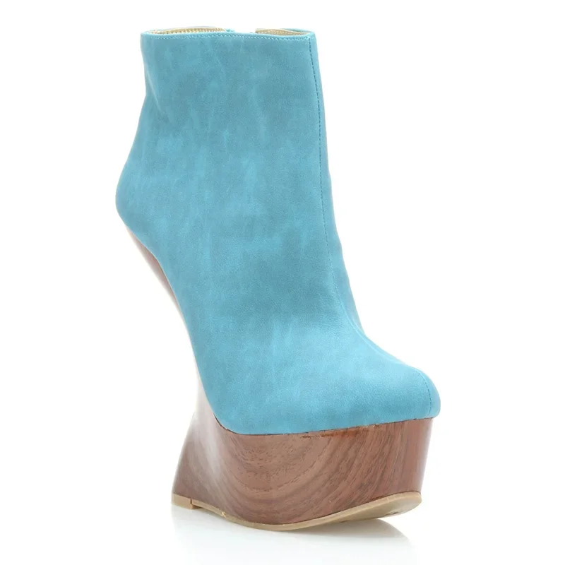 Wildleder-Stiefeletten mit Holzmaserung und Schnitzereien, sexy, spitz zulaufend, mit Reißverschluss, Plateau, maßgeschneidert, Neu eingetroffen, Herbst/Winter, moderne Stiefel