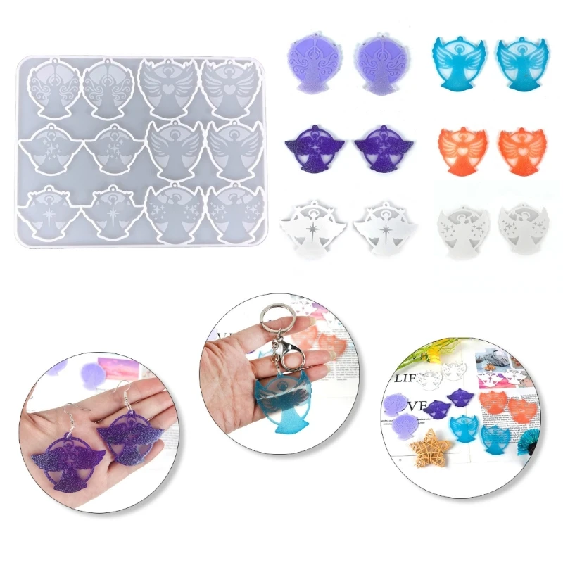 

DIY Angel Earrings Pendant Silicone Molds with Hole Keychain Necklace Charms Epoxy Resin Casting Mould Bag Hanging Ornaments