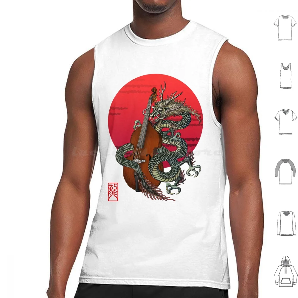 Dragon Contrabass Tank Tops Print Cotton Dragon Contrabass Bass Bassguitar Guitar Music Jazz Japan Asia Tattoo Kuuma