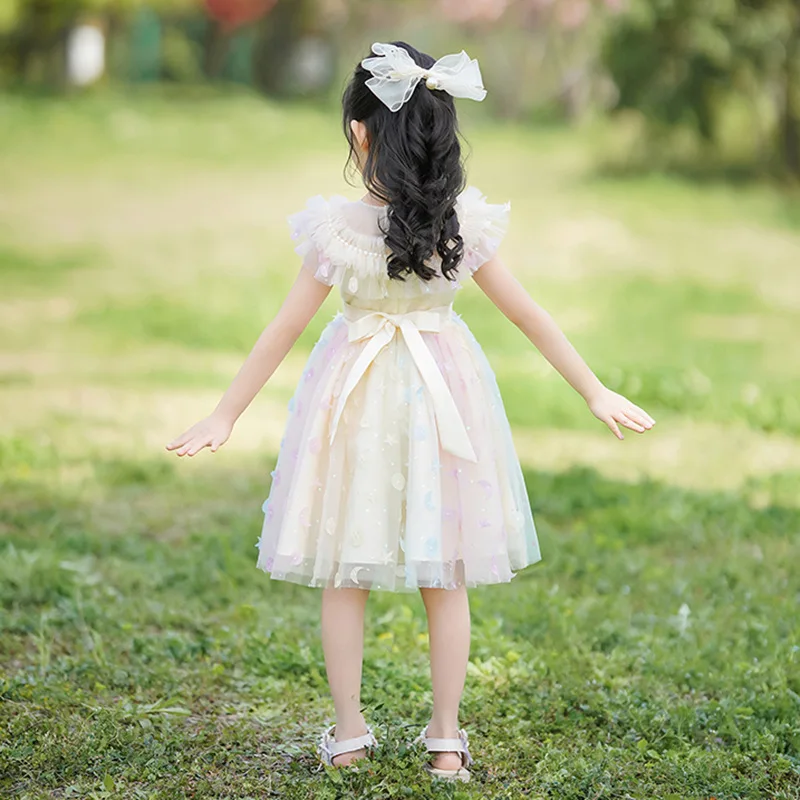 Robes de princesse à fleurs pour filles, col rond, volants, longueur au genou, appliques, occasion spéciale formelle, costume personnalisé, 2023