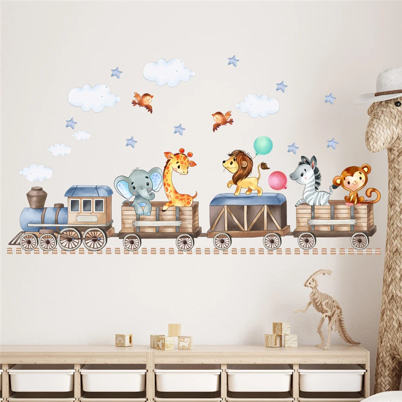 Baby Zebra Nursery - Cartoon-Tier-Zug-Wandaufkleber für Babyzimmer, Kinderzimmer, selbstklebende Aufkleber