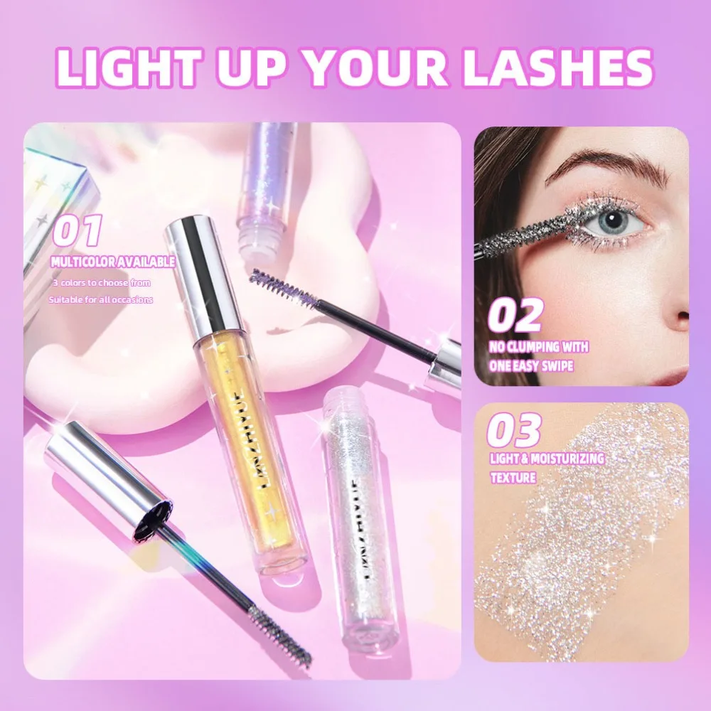 Colorful Mascara Intense Shimmer Snowflake Sparkle Chunky Glitter Waterproof Smudge Proof for Woman Festival Party Stage Cosplay