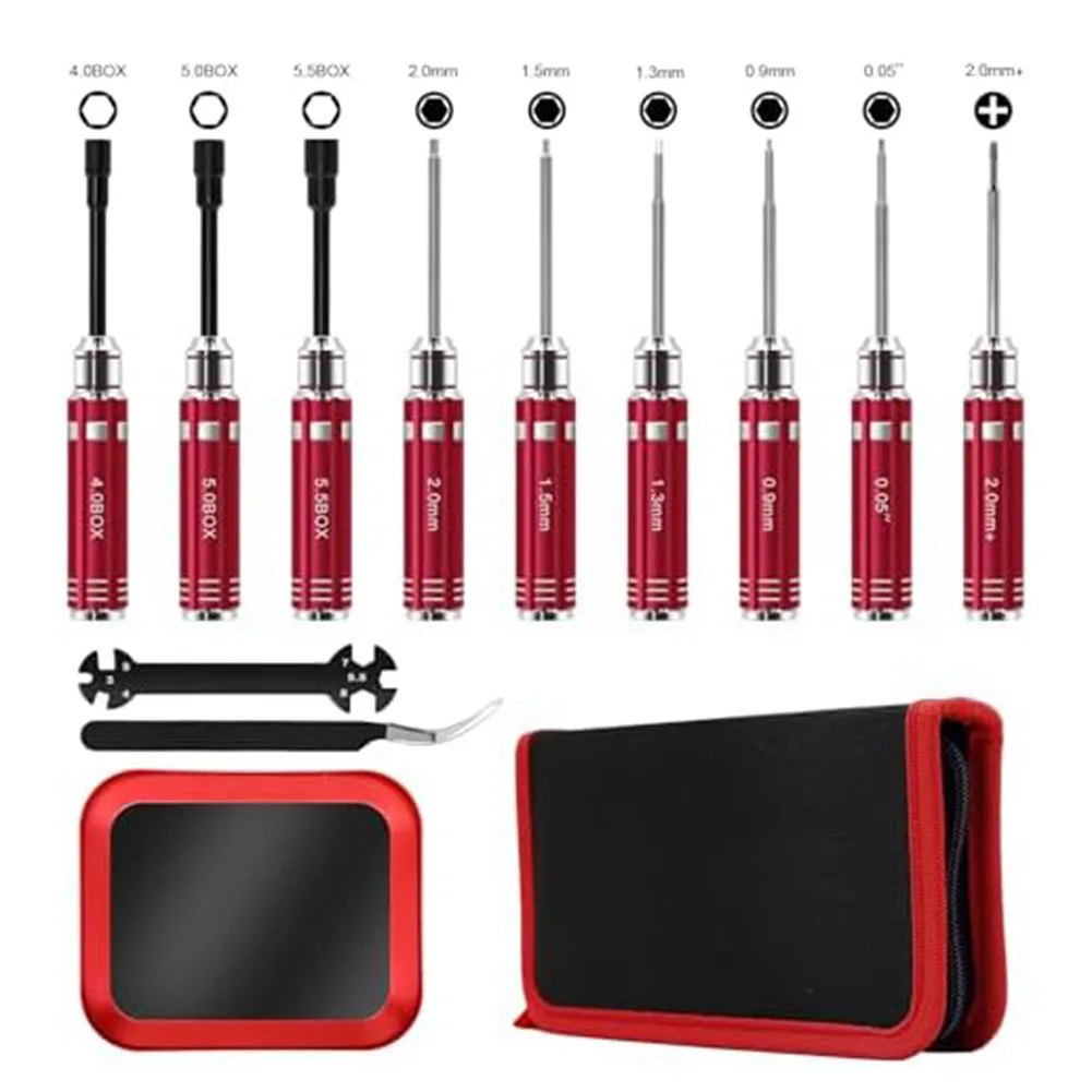 12pcs Red Alloy Steel Screwdriver Set With Pliers Wrench For RC Car Quadcopter Helicopter Boat Repair Tool Kit