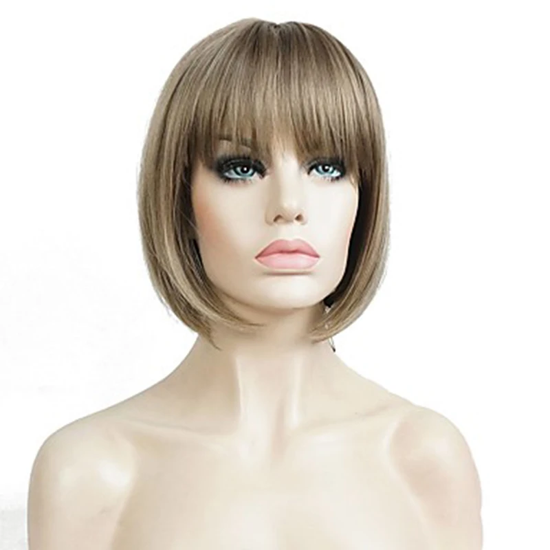 

HAIRJOY Women Synthetic Hair Wig Straight Bob Short Brown Highlighted Balayage Wig