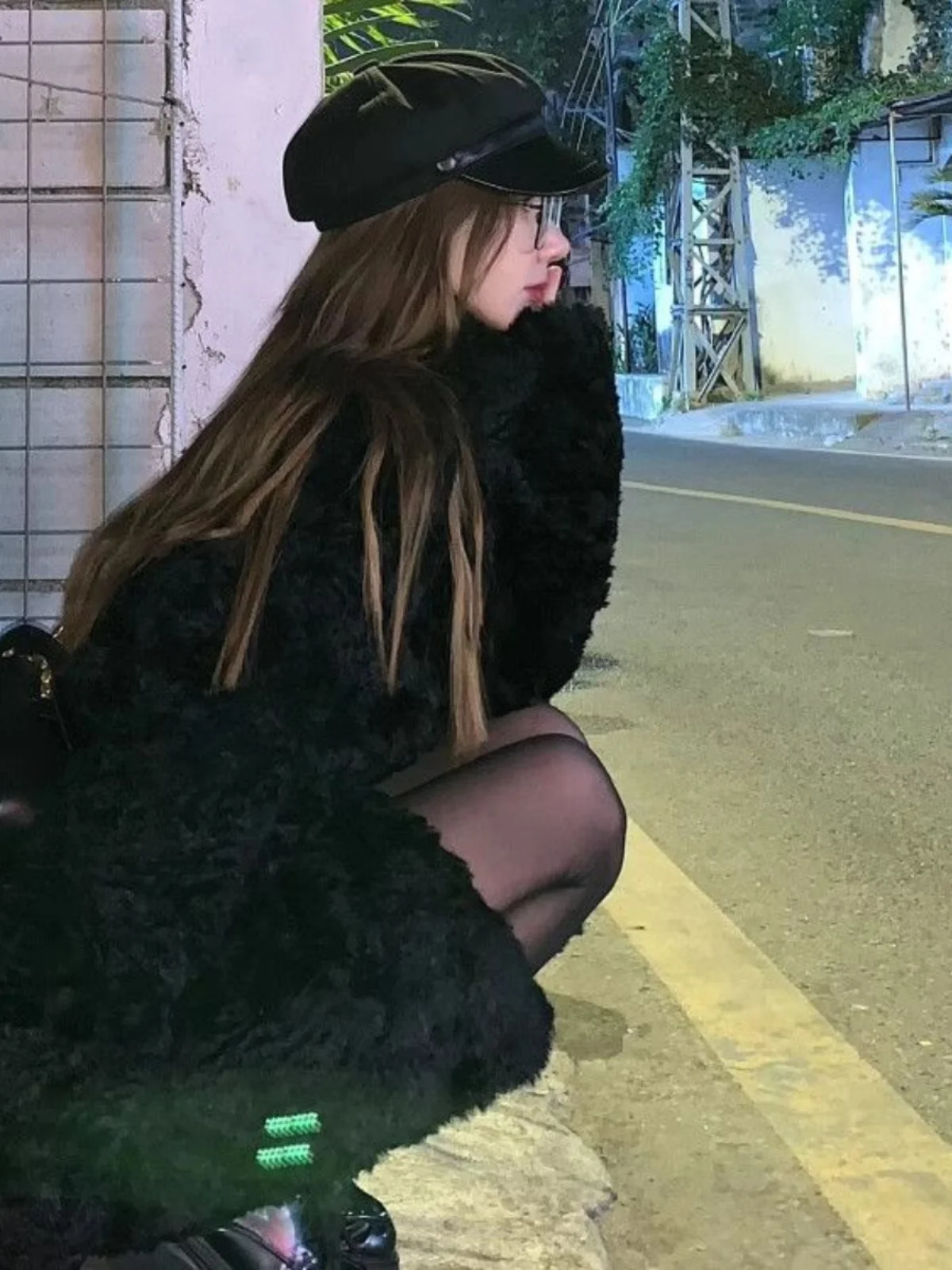 

Lamb Fur Jaet Women's Loose Casual Thiened Autumn Winter New Sle Bla Slimming Cotton Coat Street Sle Mid-Length