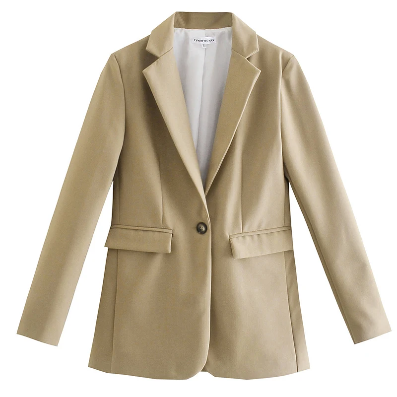 Ardm-Blazer ajustado de manga larga para mujer, chaqueta informal de color caqui con bolsillos y muescas, ropa de oficina, 2022