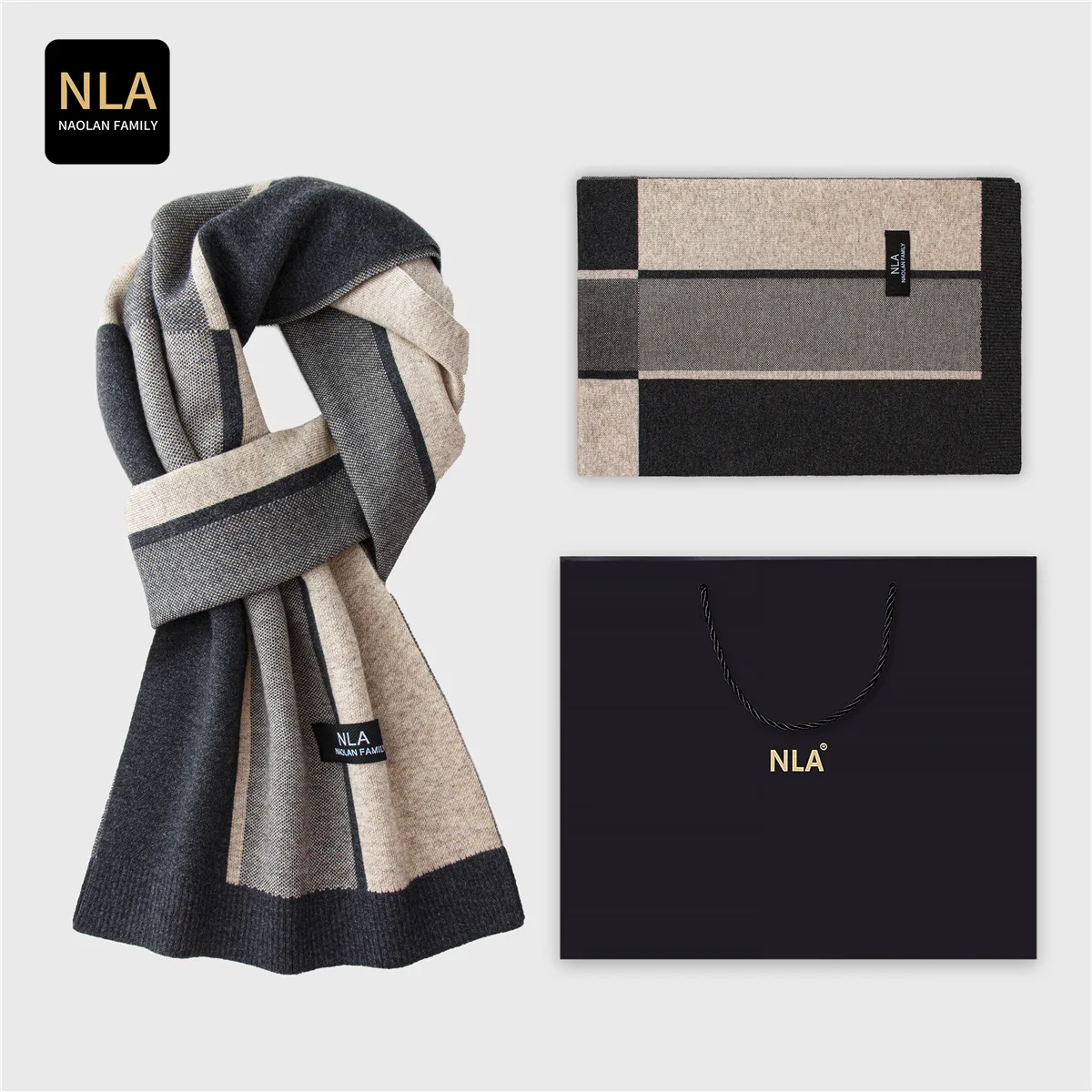 

Новый шерстяной вязаный мужской шарф, подарок на день рождения, корейская версия, универсальный клетчатый осенне-зимний модный тренд, сохраняющая тепло сумка из OPP