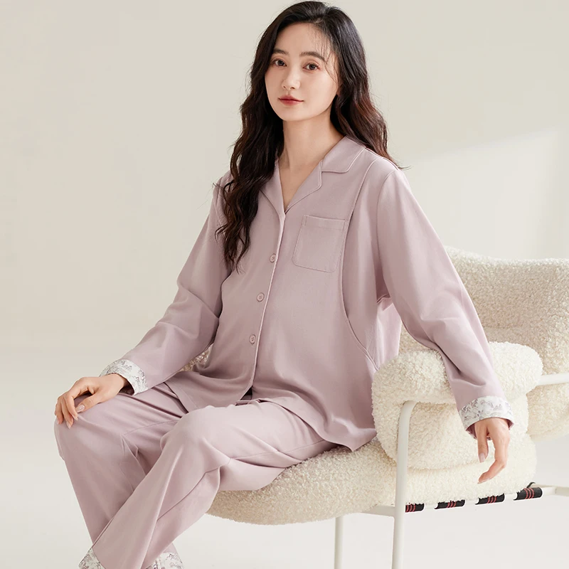 High Quality 100% Cotton Maternity Nursing Sleepwear Sets Long Sleeve Loose Cardigan Pajamas Suits Pregnancy Hospital Home Wear