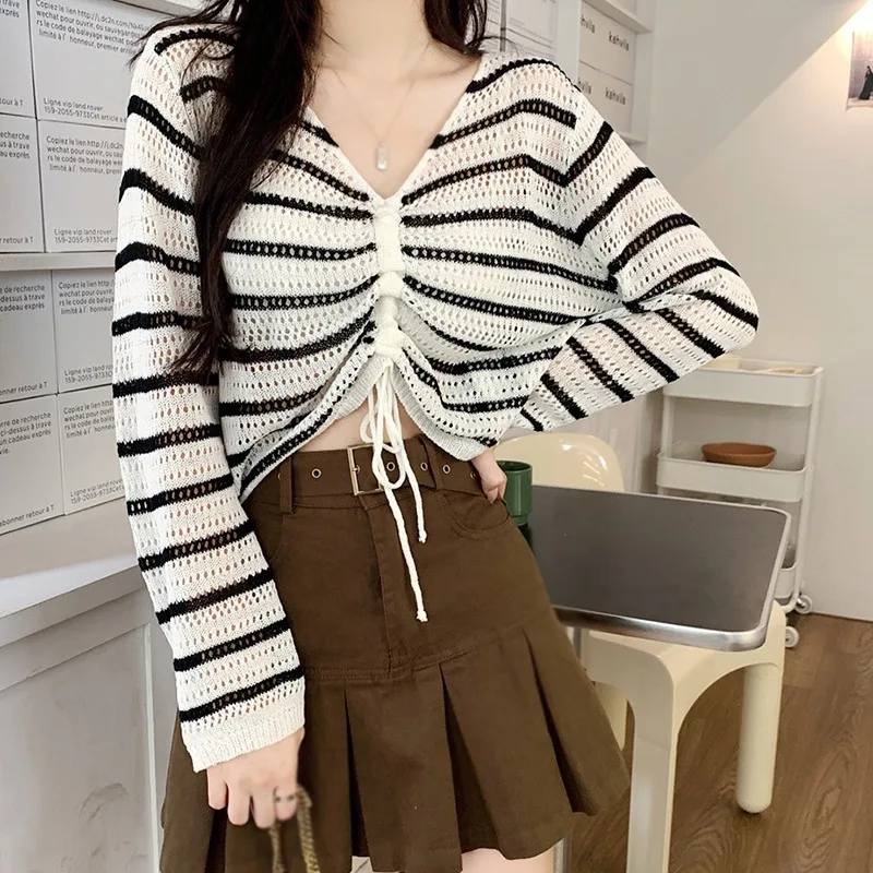 Autumn  Sun Protection Blouses Korean TopsLong Sleeves Design Sense Knitted Shirt Tops 