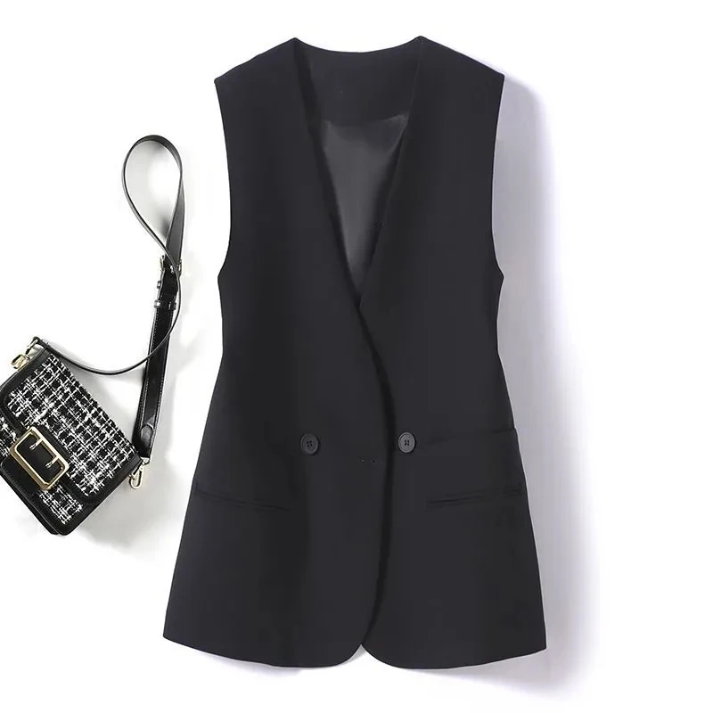 

Black Office Suit Vest Jacket For women's Clothing 2024 New Korean version Loose Sleeveless Coat Casual Waistcoat Feminine