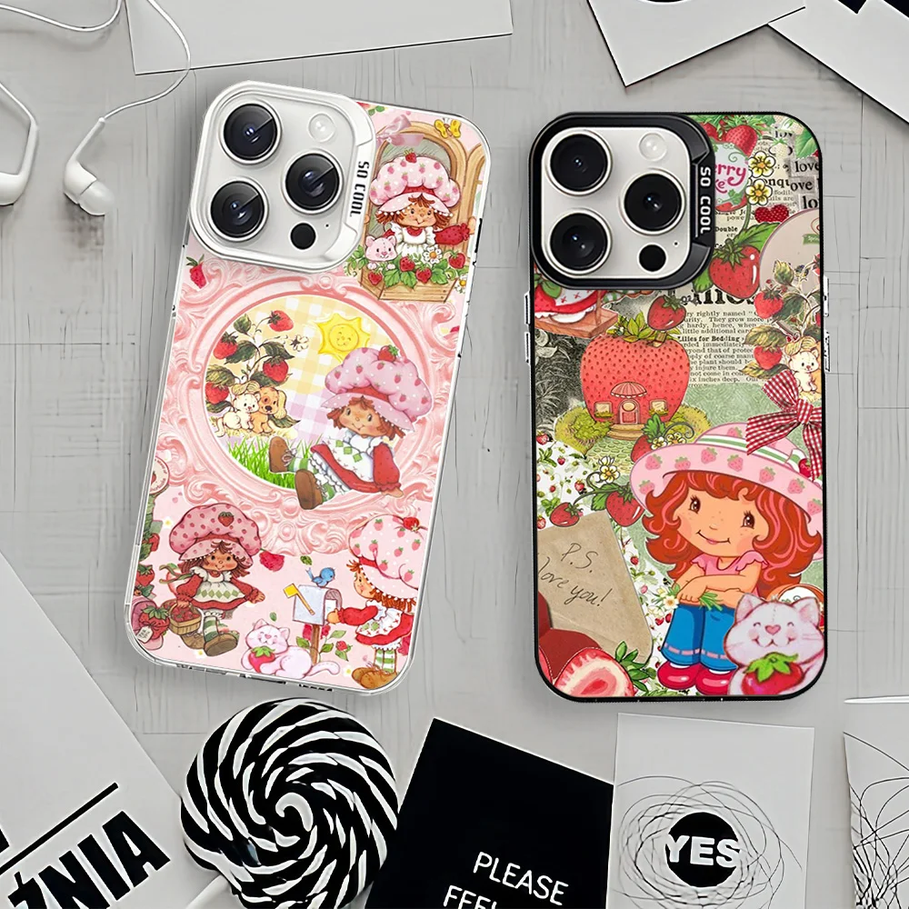 Cartoon Cute For iPhone 12 11 13 14 15 16 Max Pro Plus Protective Cover S-Strawberrys S-Shortcake IMD Phone Case