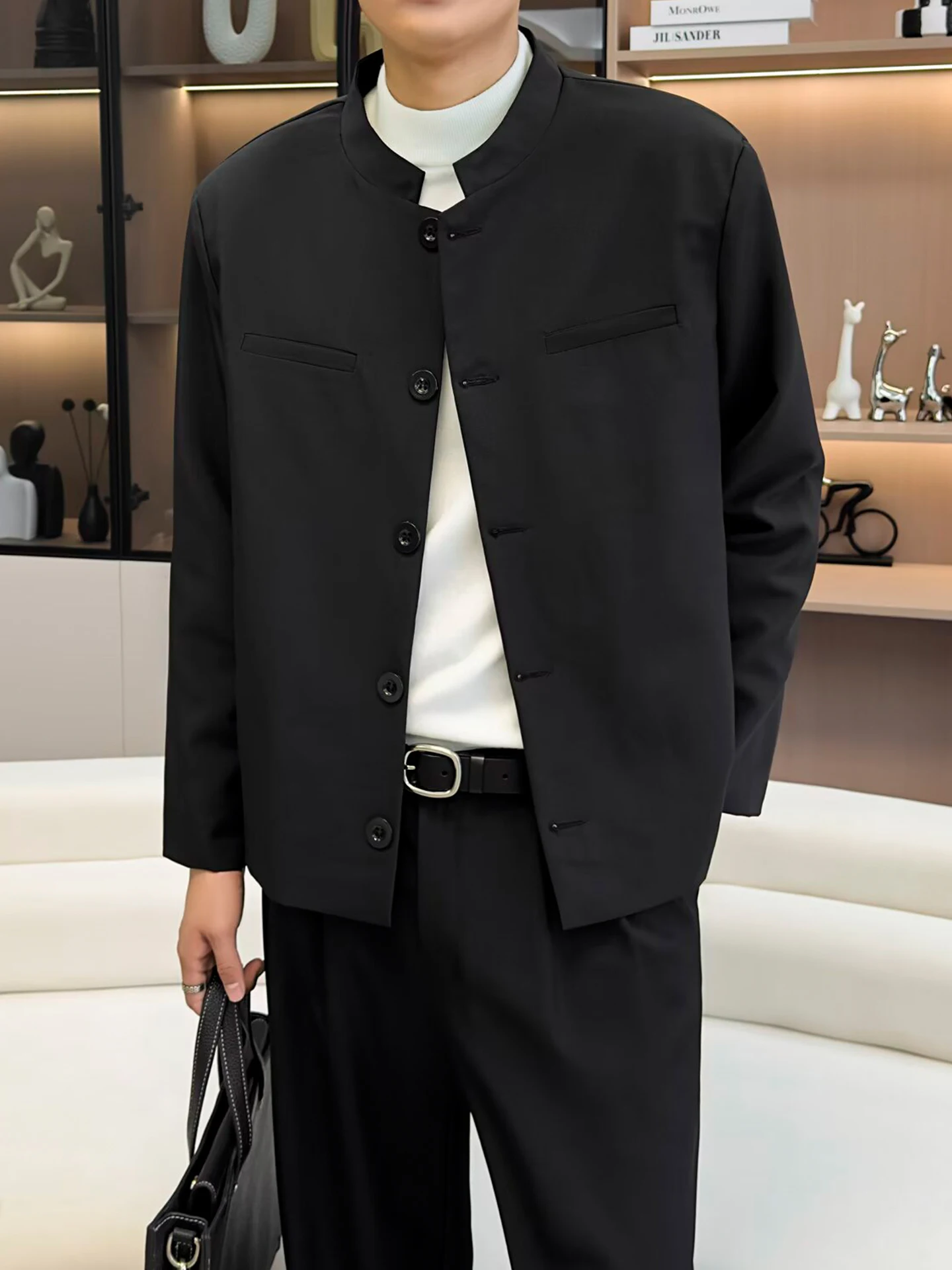 

New Chinese Sle Men's ort Jaet Coat Loose Fit Stand Collar Retro National Sle Spring Autumn Large Size Casual Wear