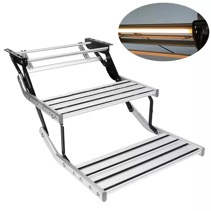 Type C RV single-layer manual step, non-slip aluminum alloy pedal with LED  , manual shrinkage  1pcs