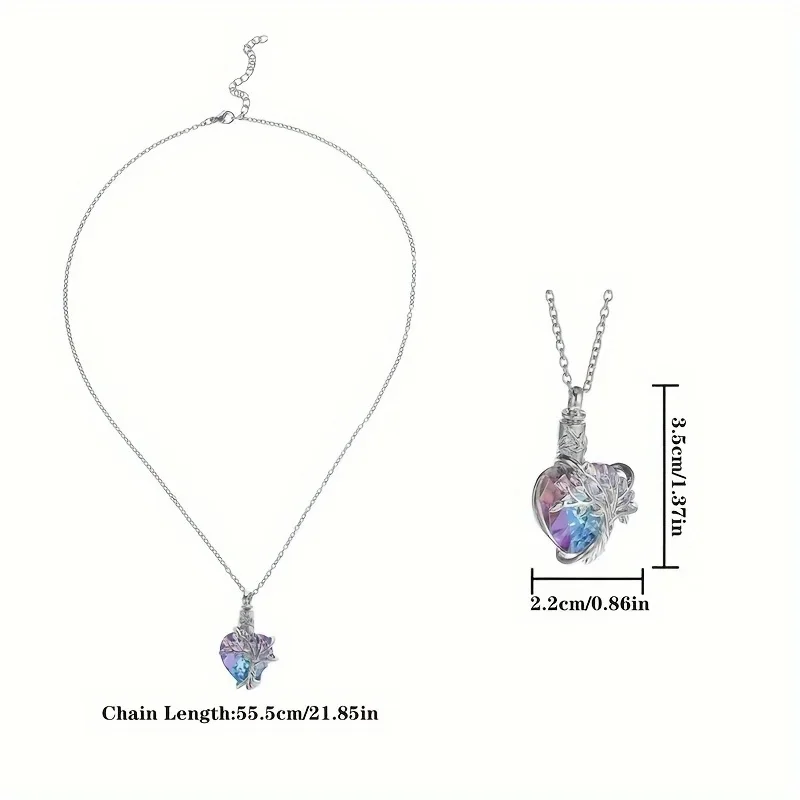 Tree of Life Heart Urn Necklace for Ashes Crystal Cremation Jewelry Memorial Pendant for Human Pet