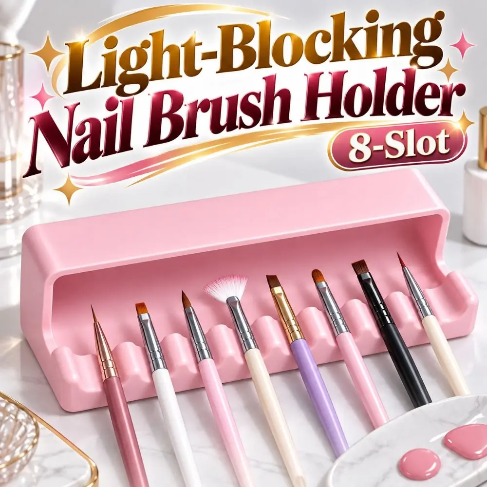 Light-Blocking Nail Brush Holder 8-Slot Plastic Nail Brush Stand Durable Non-slip Manicure Brush Organizer Nail Technician