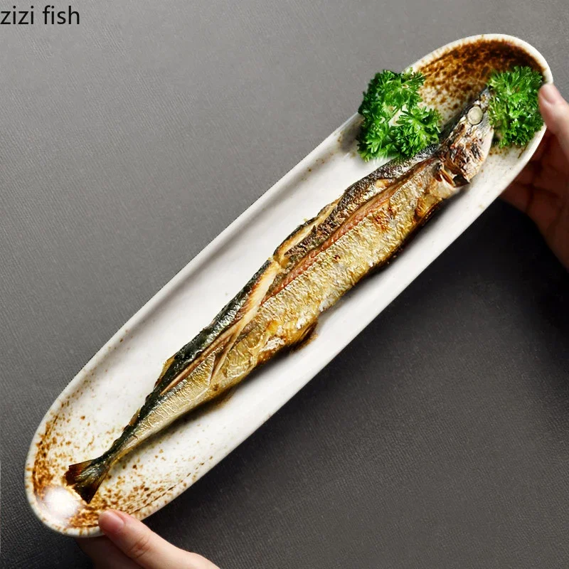 

Овальная тарелка в японском стиле с длинной полосой, керамическая тарелка для суши, тарелка для рыбы, тарелка для сашими, блюдо для десерта, тарелка для димсам, молекулярная кухня, посуда