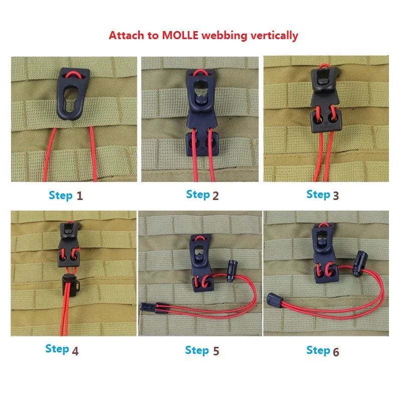 2PCS Duraflex Binding Clip with Adjustable Elastic Cord Hold Umbrella Flashlights Backpack Vest Molle Tactical Expansion Buckle