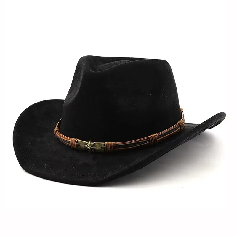 Western Cowboy Hat Jazz Knight Hats For Men Ethnic Style Felt Hats With Bull Shaped Decor Grassland Country Hat Sombrero