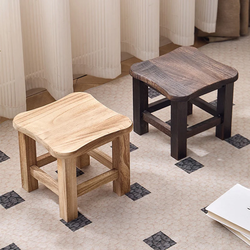 Solid Wood Stool Home Square Shoe Changing Stool Household Low Stools Living Room Bedroom Small Stool Simple Wooden Step Stool