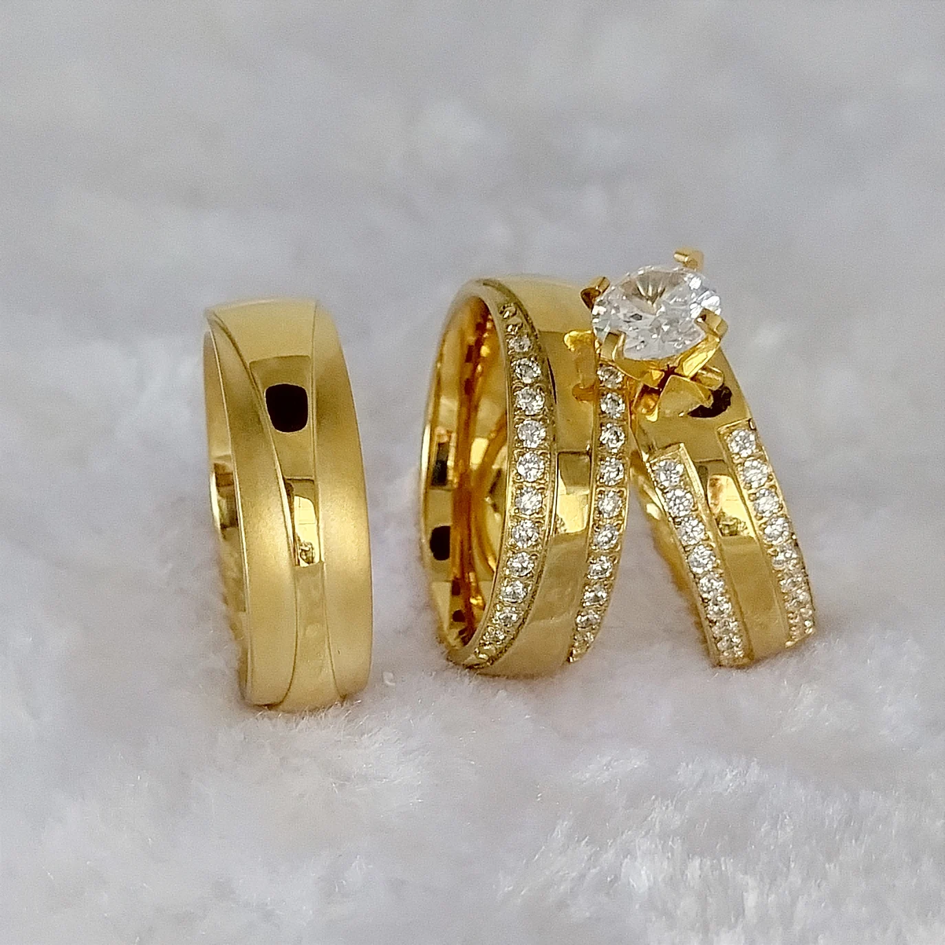 

Luxury Anniversary Wedding Bands Engagement Rings For Men and Women Alliances 24k Gold Filled Jewelry Bridal Sets Couples