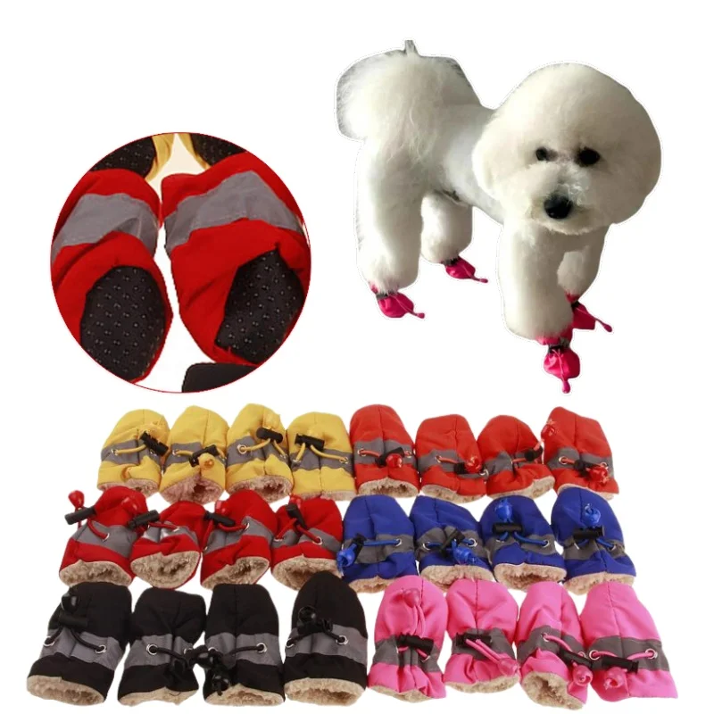 4pcs/set Warm Winter Pet Dog Boots Waterproof Puppy Shoes Protective Anti-slip Apparel for Small Dog Puppy Dogs Socks Booties