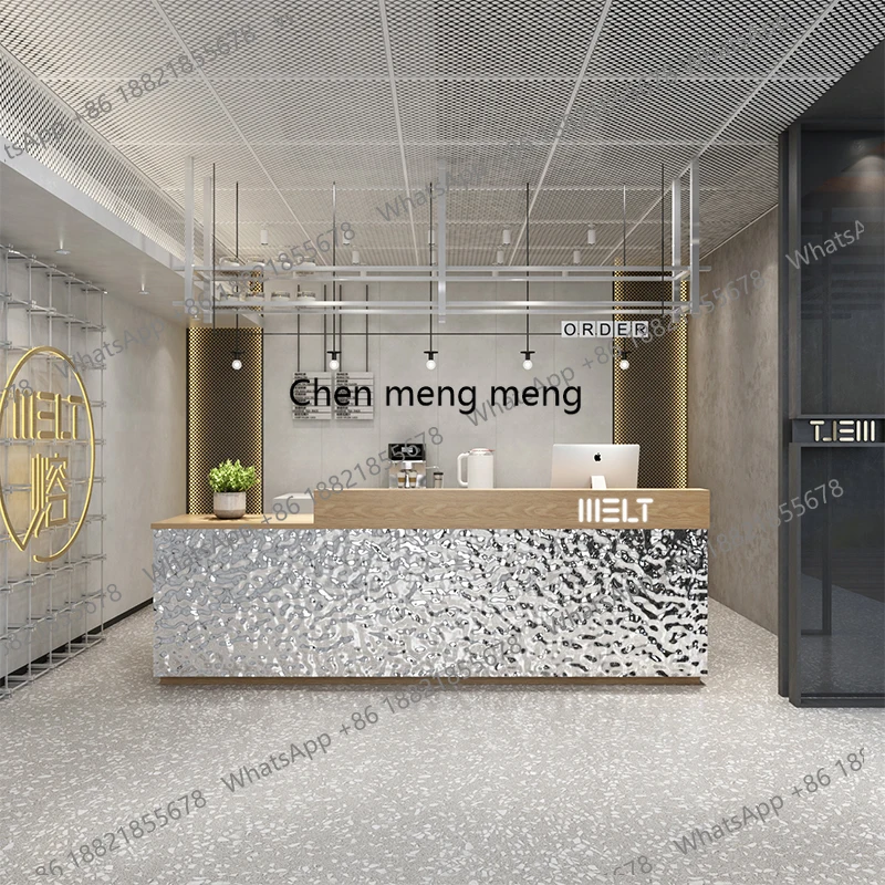 

Milk tea shop stainless steel water ripple water bar simple modern clothing store checkout page counter beauty salon