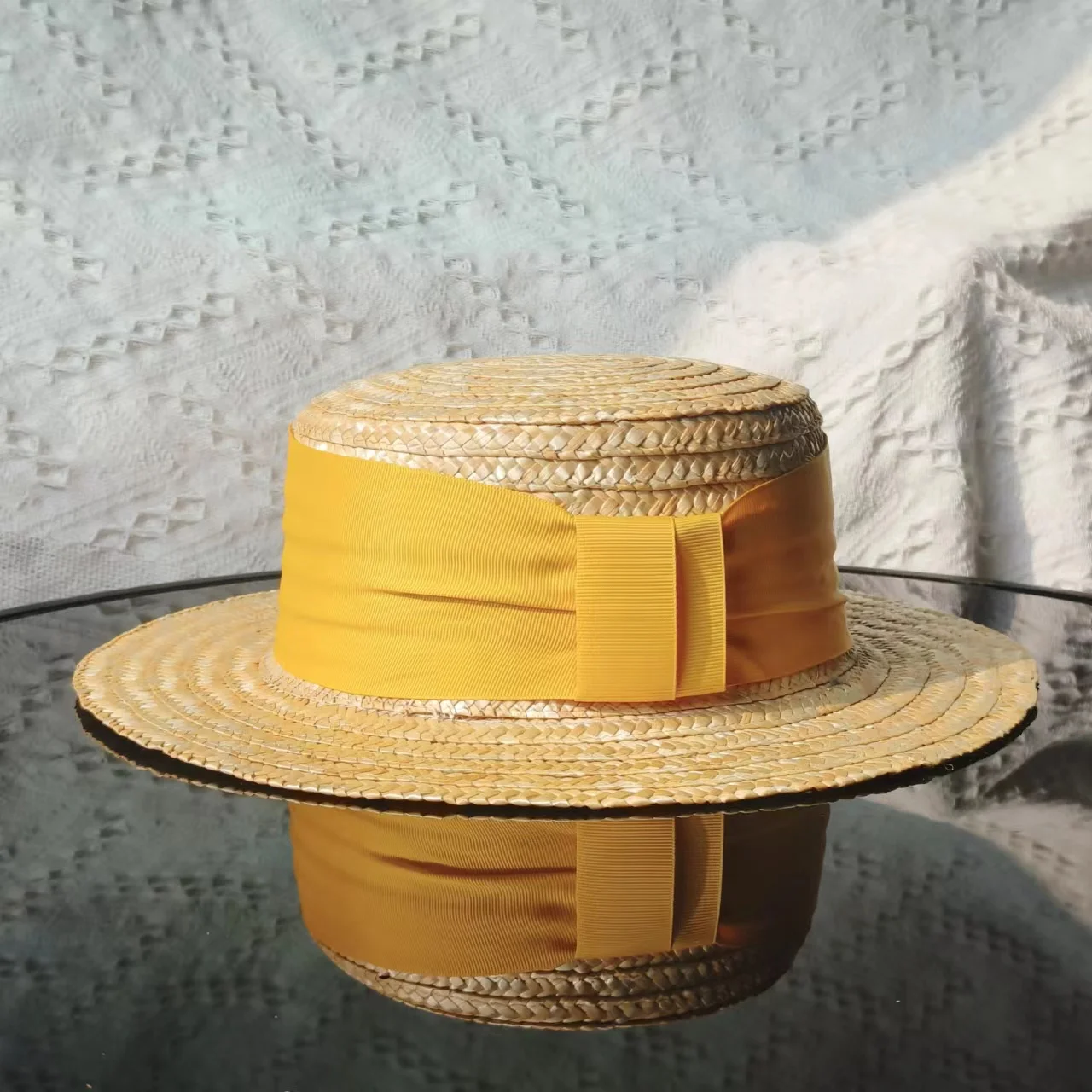 

wheat straw Boater Straw Spring Summer Ladies Panama elegant Straw Hat Beach skimmer Hat Women's Summer Sun Hat Sunscreen