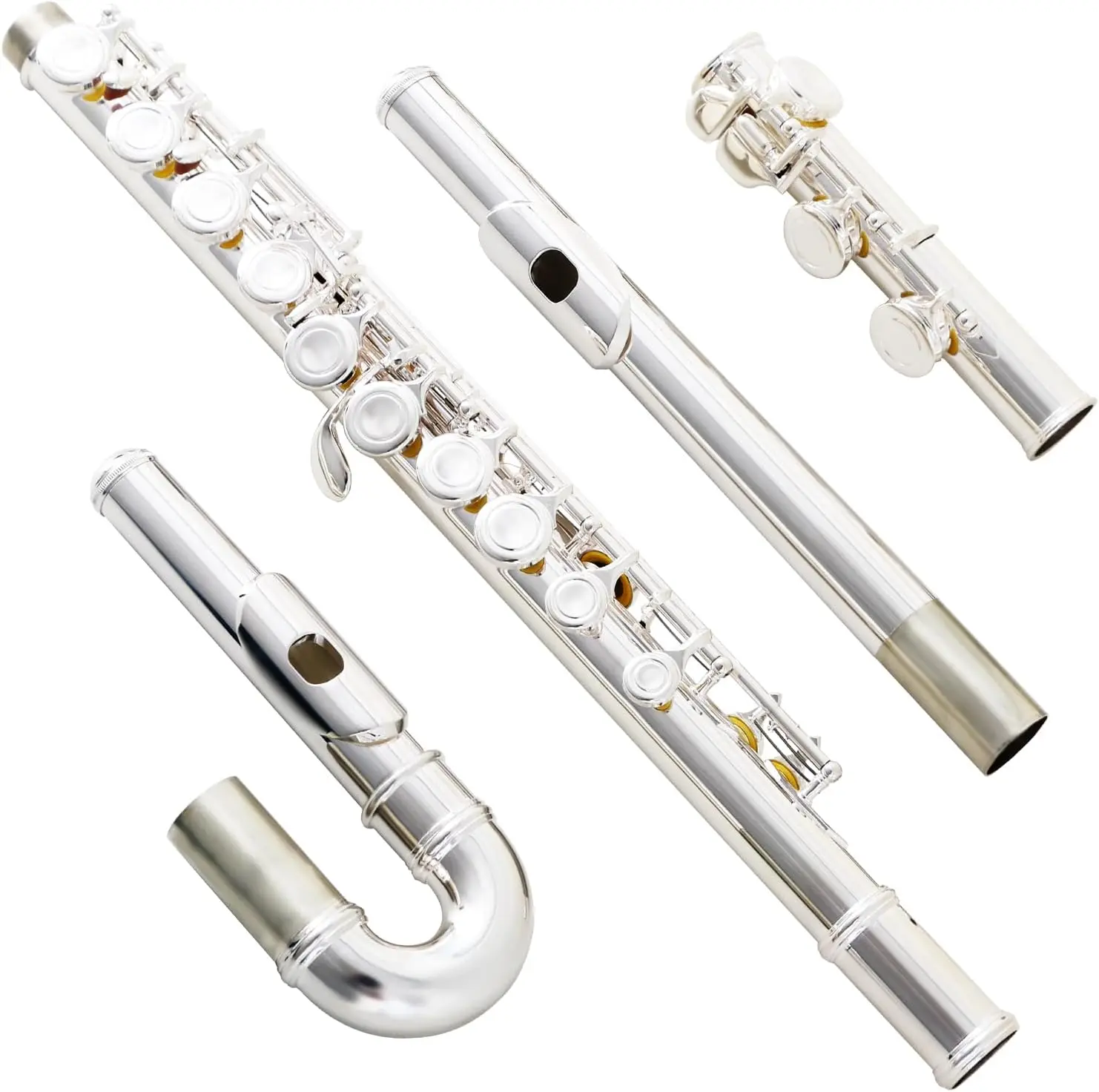 

EASTROCK Silver Plated C Flute Closed Hole 16 Keys Flute Instrument with Curved Head Joint Mouthpiece Replacement,Cleaning Kit,S