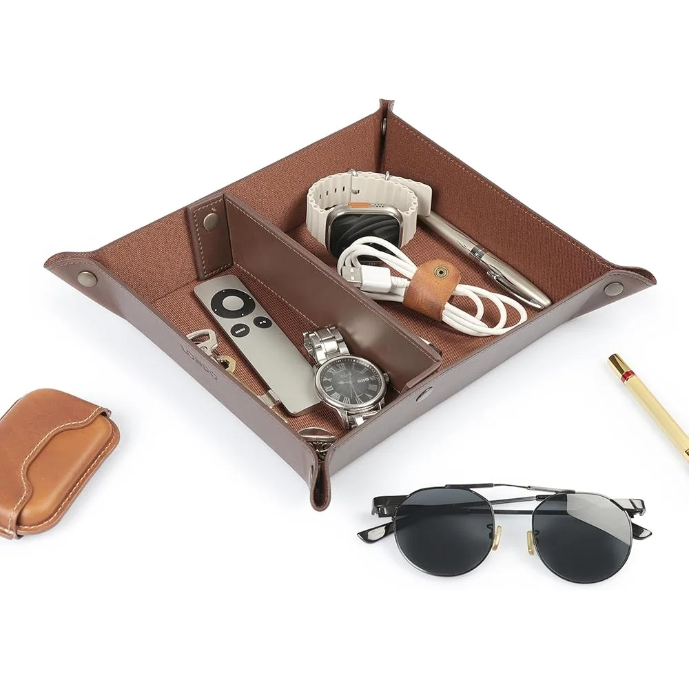 Leather Tray Organizer Lightweight Water Resistant Desk Storage Box Wallets Watches Keys Coins Cell Practical Accessory
