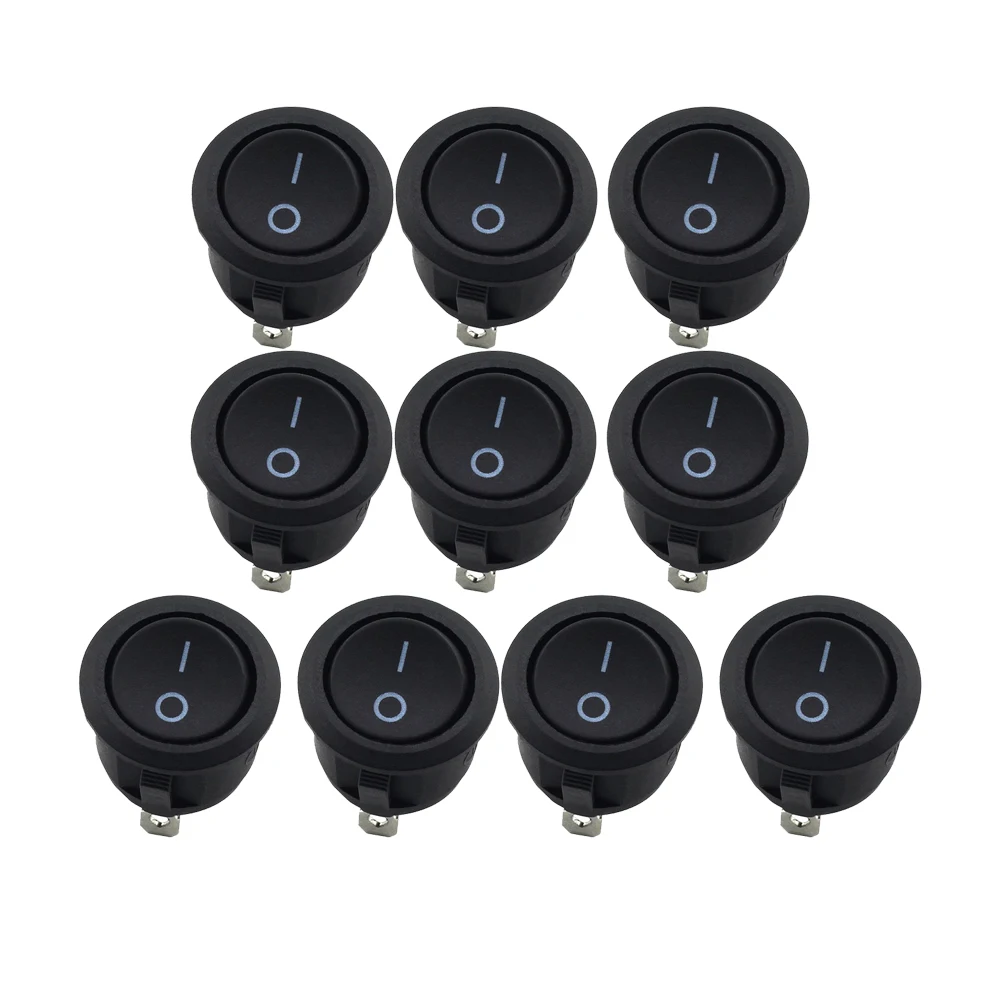 10 sztuk SPST Snap-in ON-Off 2-pinowy okrągły zatrzask Rocker Boat Switch Black AC 250V 6A 125V 10A do wymiany sprzętu gospodarstwa domowego