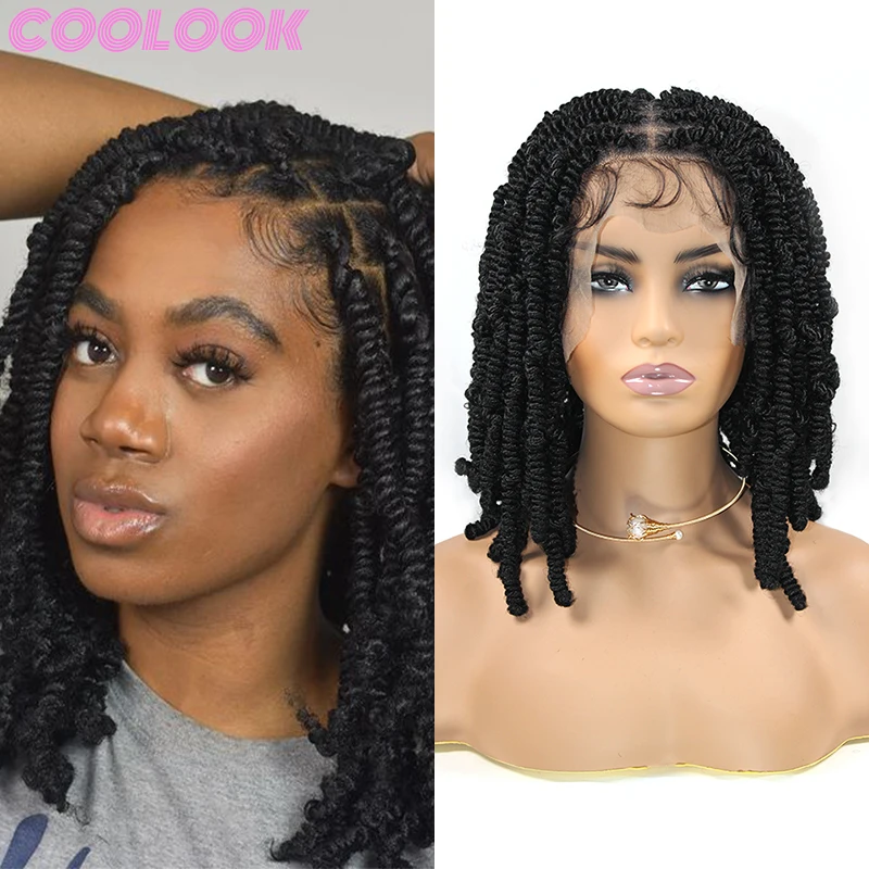 12 ''volle Spitze Box geflochtene Perücke für afrikanische Frauen schwarze Hüpf zöpfe Perücke mit Jumbo Zopf synthetische Spitze Frontal Twist Braid Perücke