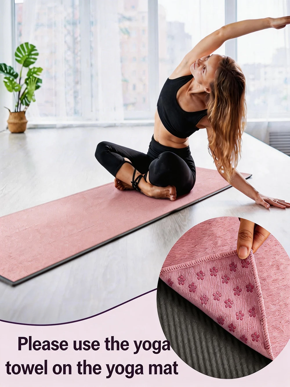 Non Slip Yoga Towel 72"x24" Microfiber Yoga Mat Cover with Silicone Grip Dots, Ultra Absorbent Sweat-Proof Exercise Pilates Blan - view 2