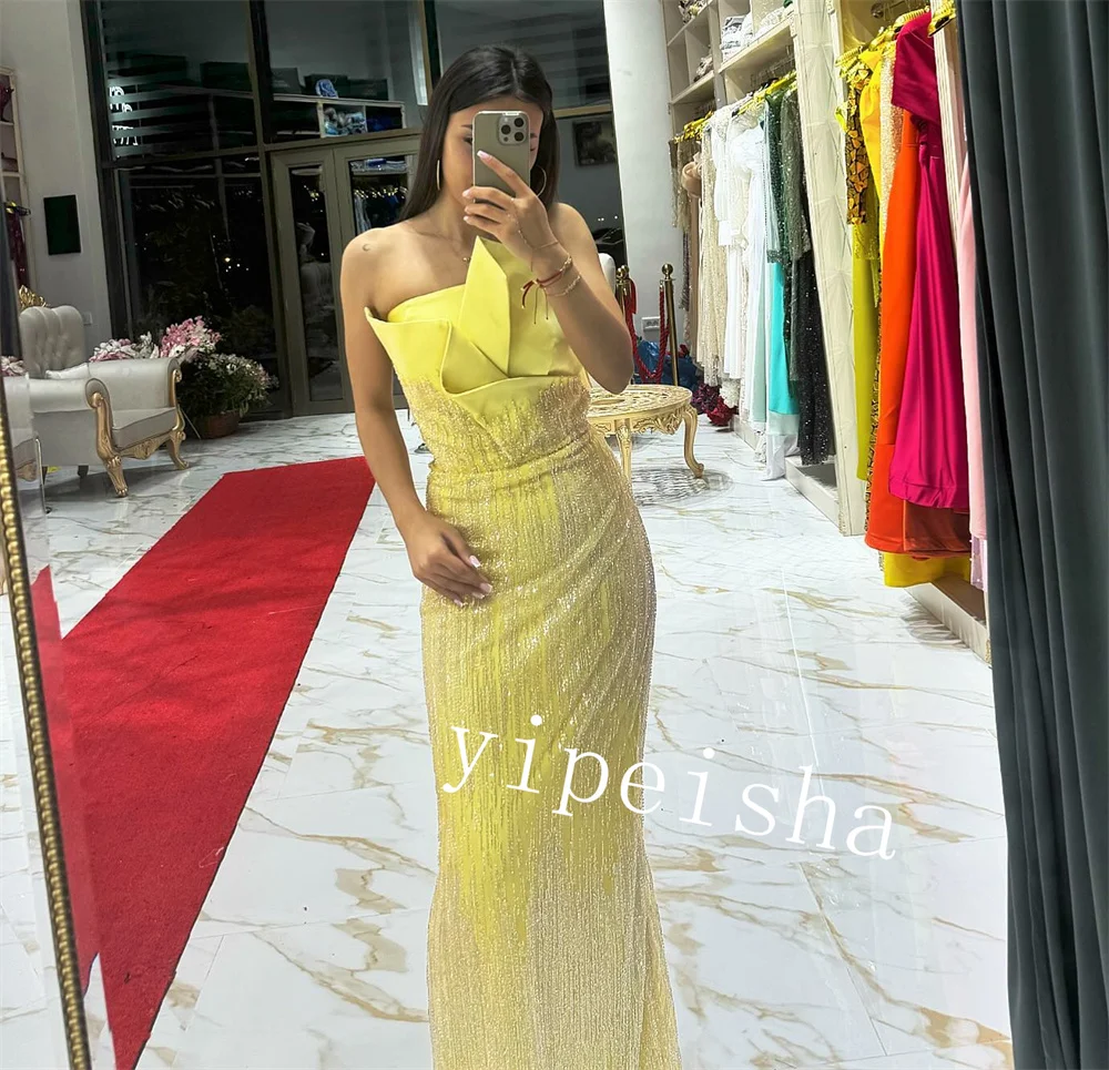 Prom Dress Evening Jersey Beading Party Sheath Strapless Bespoke Occasion Gown Midi Dresses Saudi Arabia