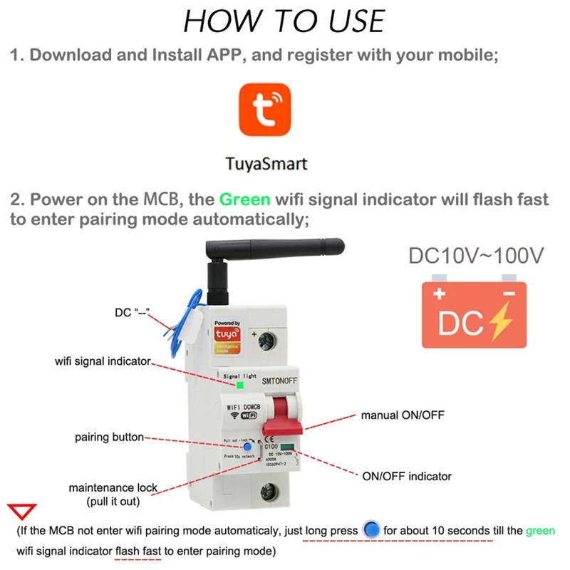 การจัดส่ง 24 ชั่วโมง Tuya Smart Life Wifi DC Smart Circuit Breaker 12V 24V 48V Overload ป้องกันการลัดวงจรสําหรับ Alexa Google Ho