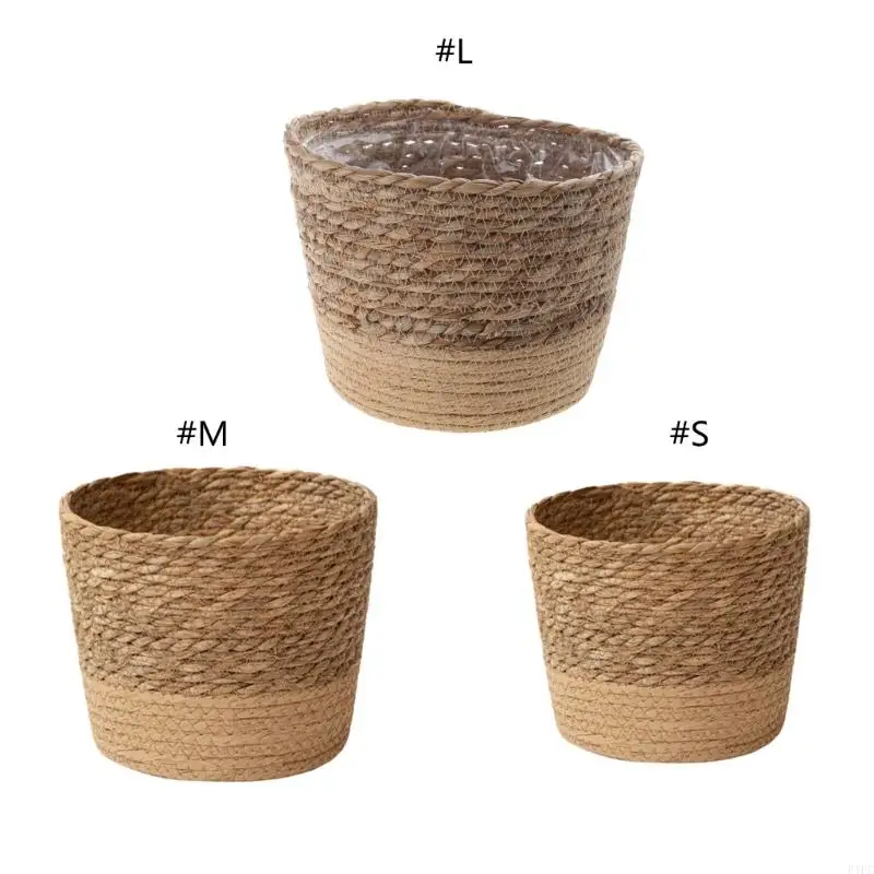 E1PC Straw Weaving Flower Plant Basket Grass Planter Indoor Outdoor Garden Pot Container for Plantable Bonsai Decoration