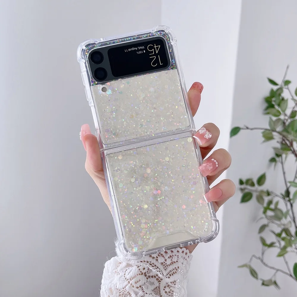 For Samsung Galaxy Z Flip 6 5 4 3 ZFlip6 Case Fantasy Sequin Transparent Folding For Flip4 Shockproof Protection Hard Back Cover