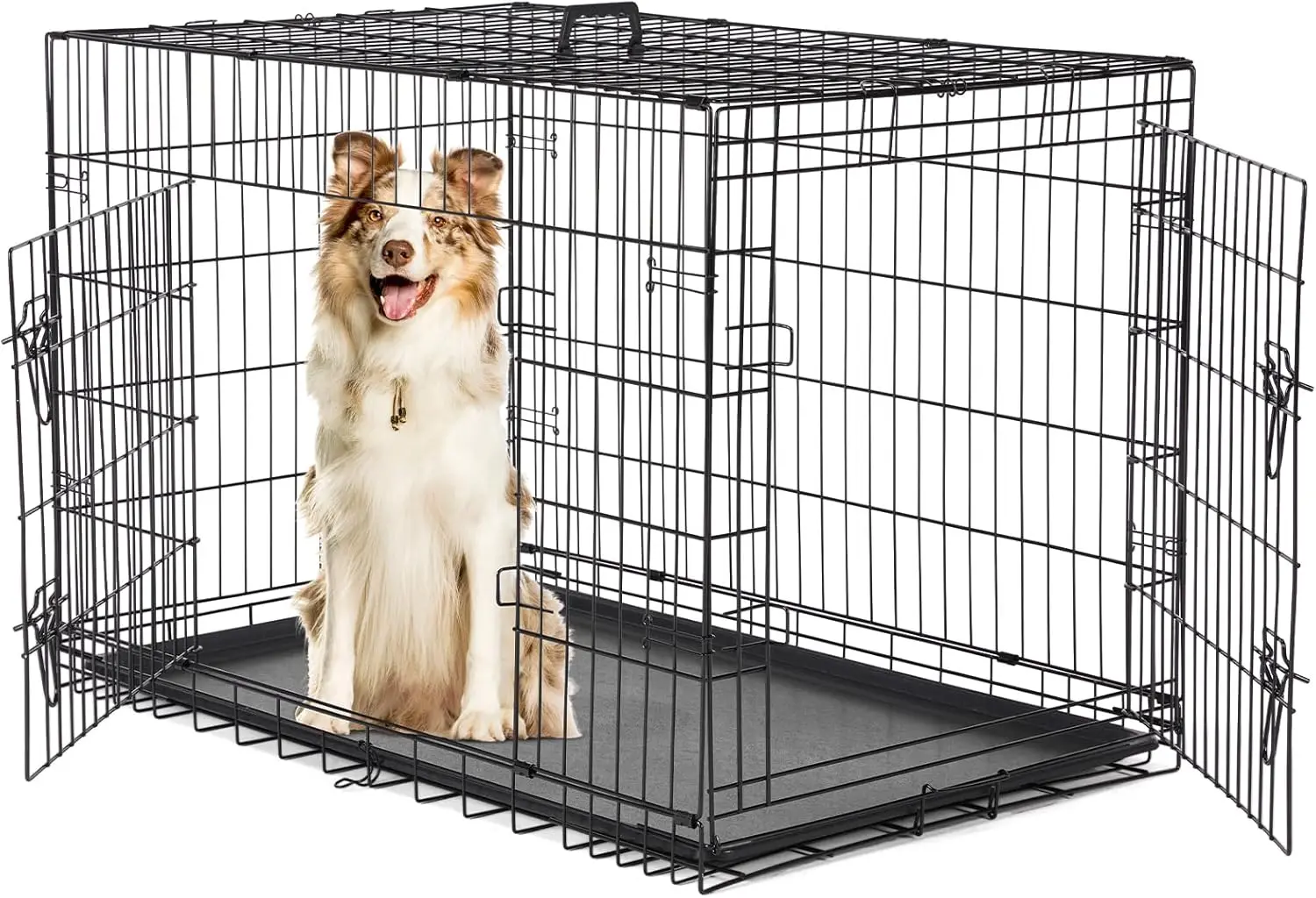 

Large 42 Inch Double Door Portable Dog Cage, Metal Wire Pet Kennel with Secure Lock and Foldable Design