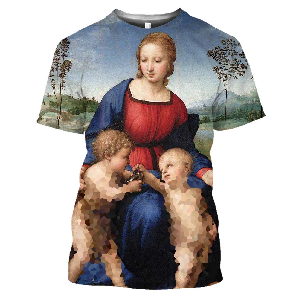 Summer Men\'S 3d Printed T-Shirt Virgin Mary Guadalupe Catholic Polyester O-Collar Loose Short Sleeved Oversized Comfortable Top